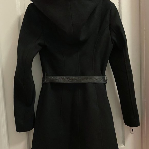 Soia & Kyo hooded wool blend coat with belt and interior vest — Black - Picture 3 of 3